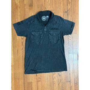 Affliction Men’s Black Distressed Shirt Sleeve Shirt Size XL- EUC